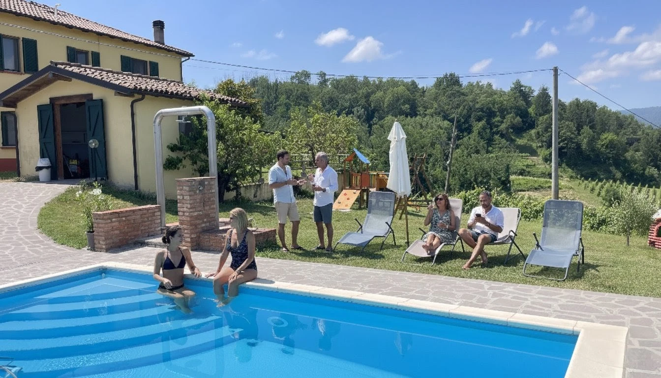 Guests relaxing beside the panoramic pool at Tenuta MonteOliveto